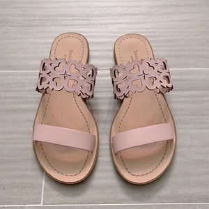 kate spade Pink Laser-Cut Leather Slide Sandals